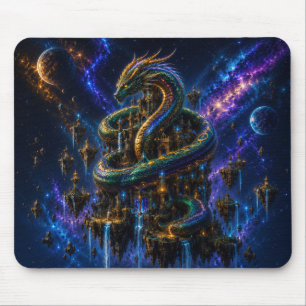 Epic Emerald & Gold Space Dragon Mouse Pad