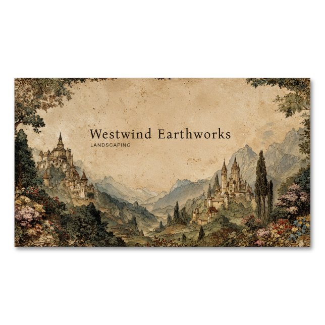 Epic Fairytale Landscape Vintage Tapestry Magnetic Business Card (Front)
