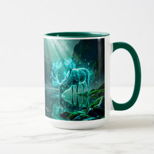 Epic Fantasy Glowing Spirit Stag Mountain Lake Mug