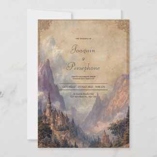 Epic Fantasy Mountain Castle Antique Frame Wedding Invitation