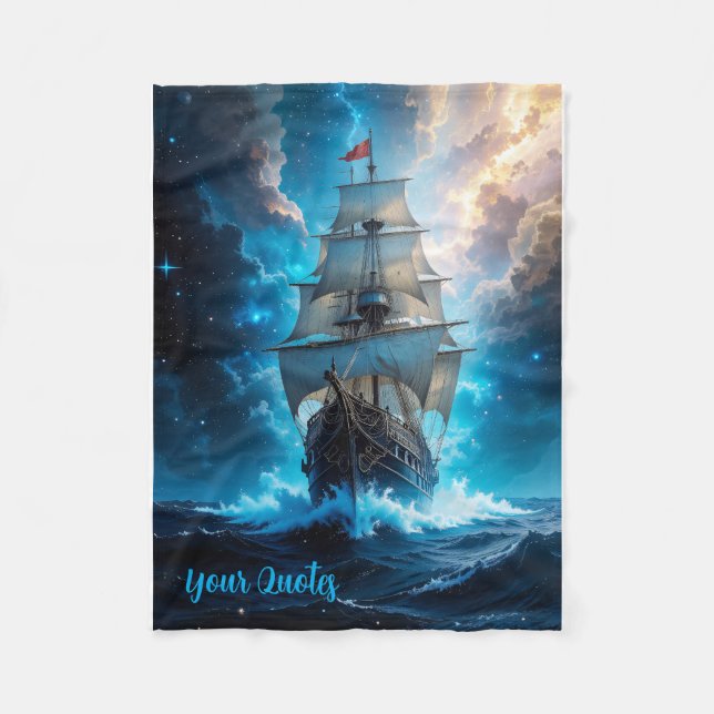 Epic Fantasy Sailing Ship Storm Ocean Fleece Blanket (Front)