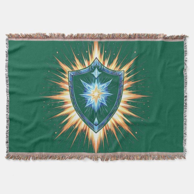 Epic Fantasy Shield with Radiant Energy Burst – Ma Throw Blanket (Front)