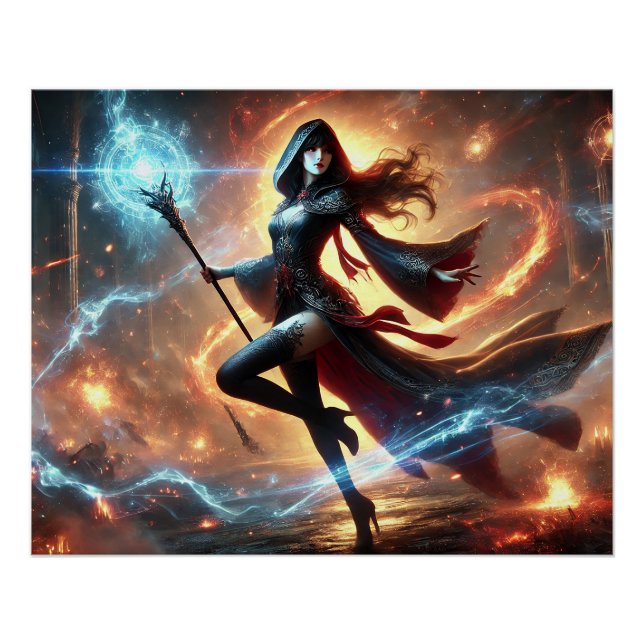 Epic Female Wizard Battle Posters Magic Power (Front)