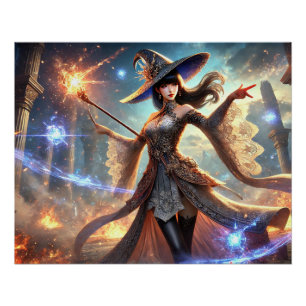 Epic Female Wizard Battle Posters Magic Power