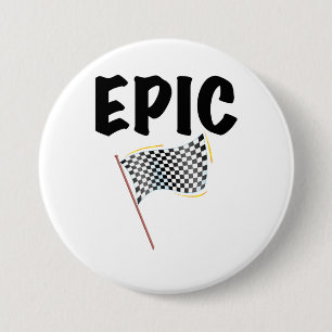 Epic Finish Line Checkered Racing Flag 7.5 Cm Round Badge