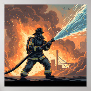Epic Firefighter Action Scene Poster