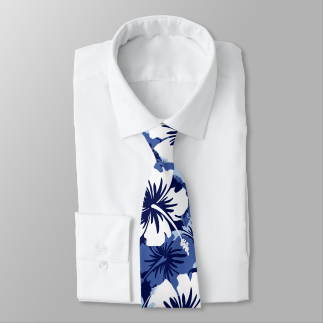 Epic Floral Hibiscus Hawaiian Two-sided Printed Tie (Tied)