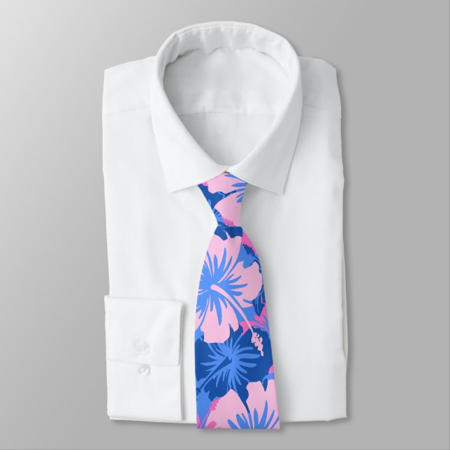 Epic Floral Hibiscus Hawaiian Two-sided Printed Tie (Tied)