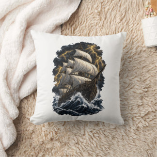 Epic Galleon Ship in Storm Vintage Nautical Ocean Cushion