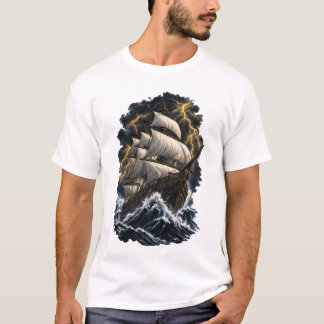 Epic Galleon Ship in Storm Vintage Nautical Ocean T-Shirt