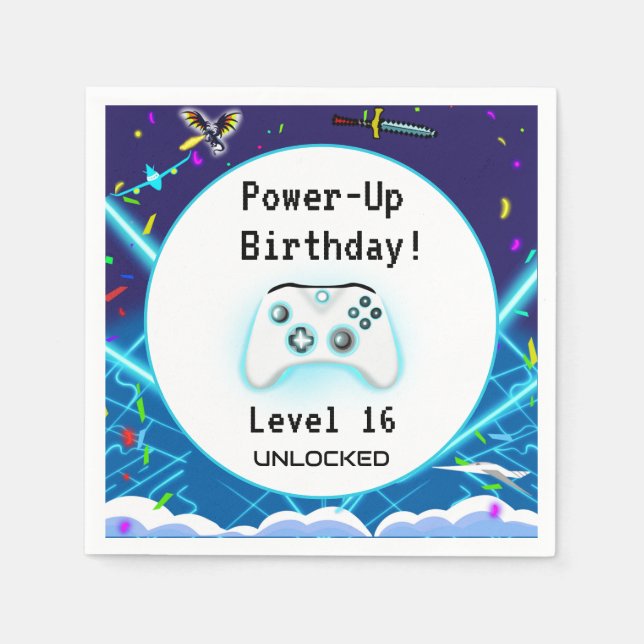 Epic Gamer Happy 16 Birthday Invite Critical Hit! Napkin (Front)