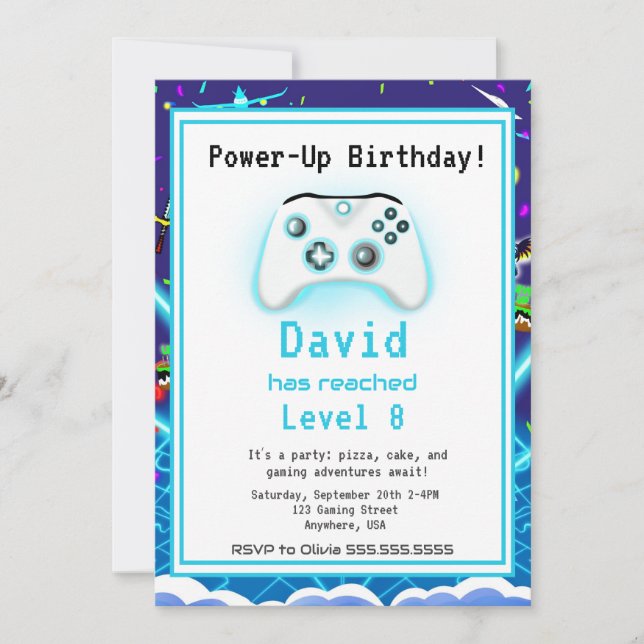 Epic Gamer Happy 8th Birthday Invite Critical Hit! (Front)