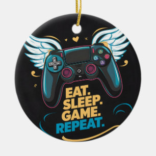 Epic Gaming Gear.  Eat. Sleep. Game. Repeat. Winge Ceramic Tree Decoration