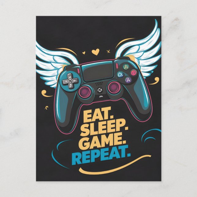 Epic Gaming Gear.  Eat. Sleep. Game. Repeat. Winge Postcard (Front)