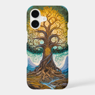 Epic Gold Blue Fantasy Yggdrasil Tree Art