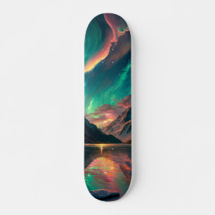 Epic Green Sky and Mountains with Aurora Borealis Skateboard