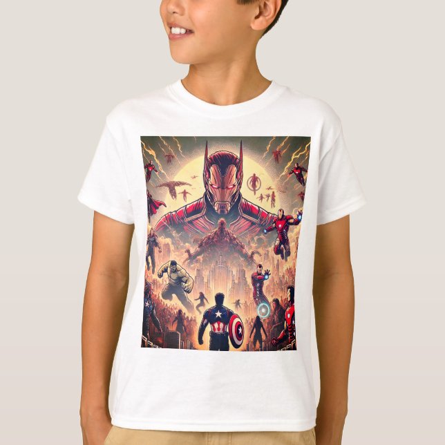 "Epic Heroes vs. Aliens Battle T-Shirt" T-Shirt (Front)