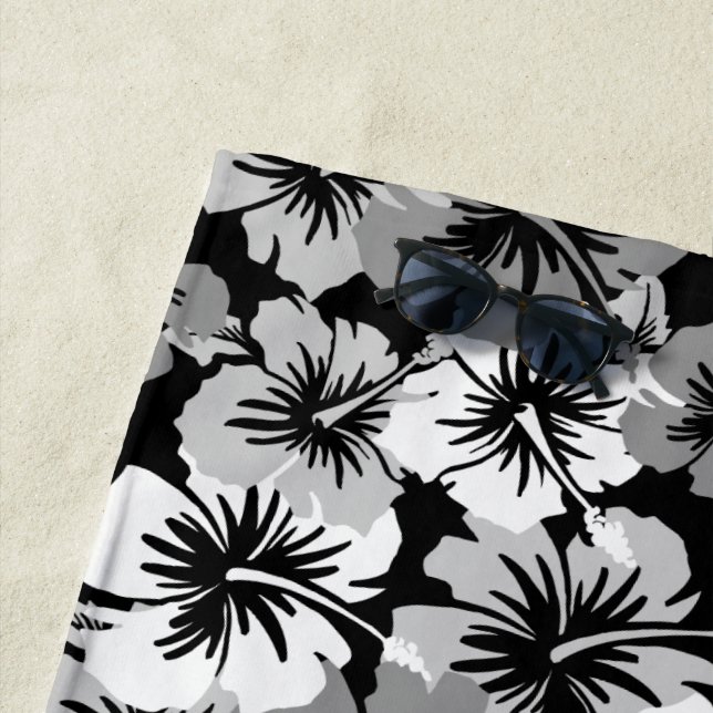 Epic Hibiscus Hawaiian Floral Aloha - Black Beach Towel (In Situ)