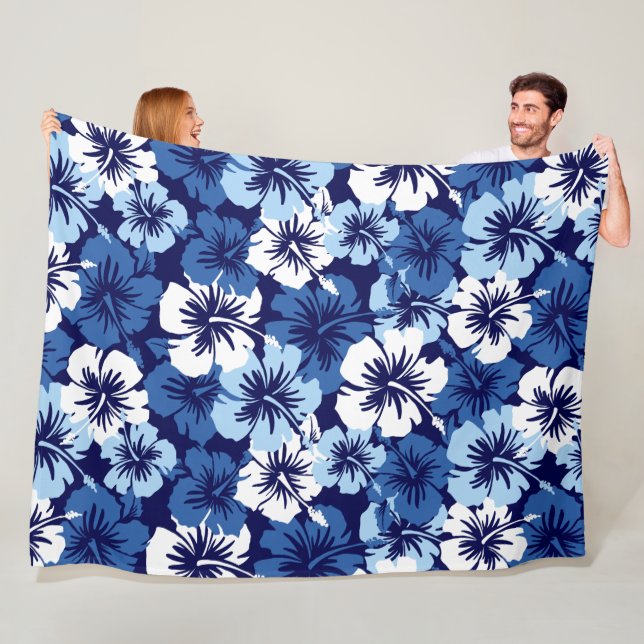 Epic Hibiscus Hawaiian Floral Aloha - Blue Fleece Blanket (In Situ)