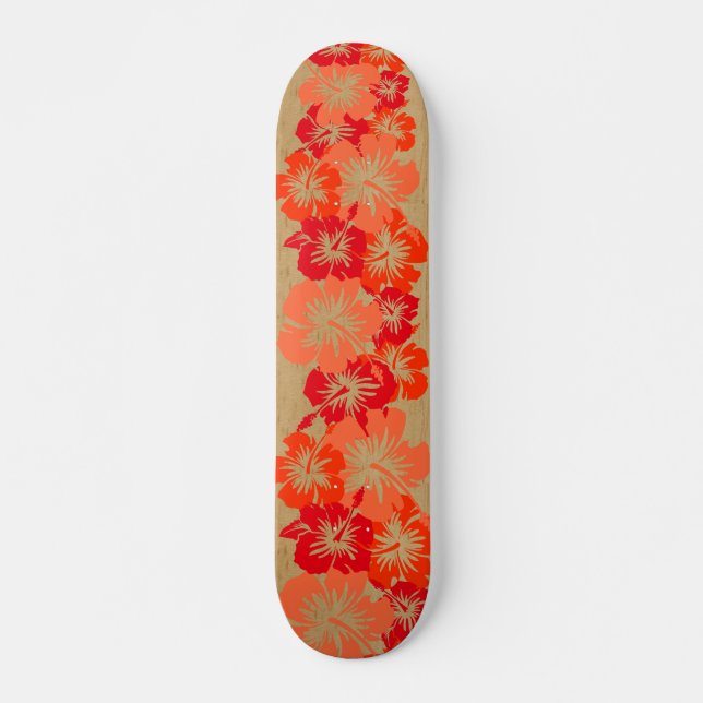 Epic Hibiscus Hawaiian Floral Aloha Faux Wood Skateboard (Front)