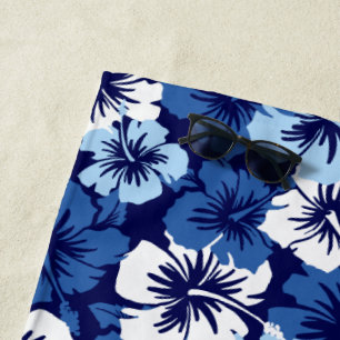 Epic Hibiscus Hawaiian Floral Aloha - Navy Beach Towel