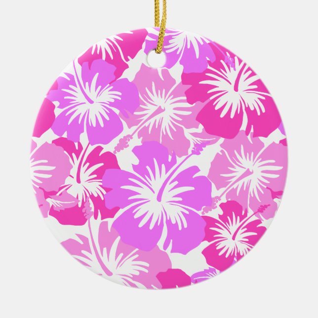 Epic Hibiscus Hawaiian Floral Aloha Shirt Print Ceramic Tree Decoration (Front)