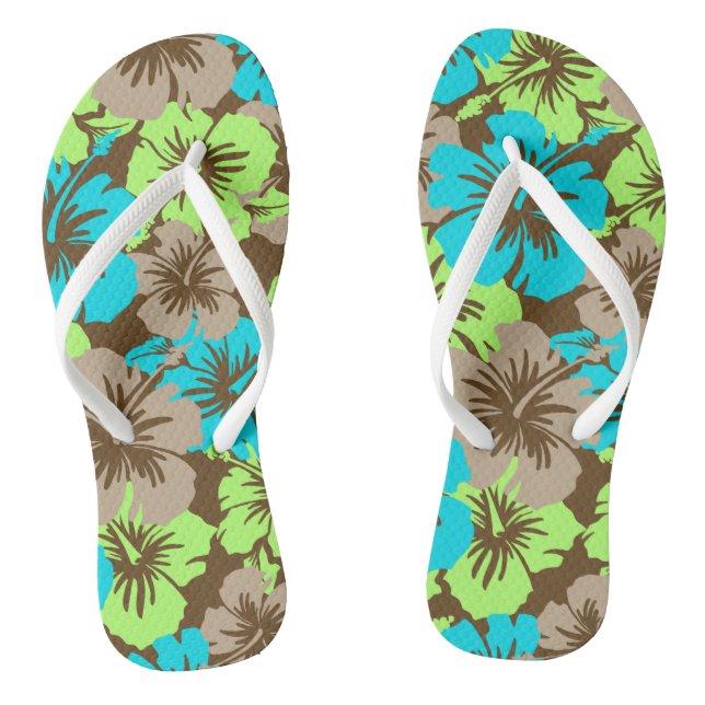 Epic Hibiscus Hawaiian Floral Aloha Shirt Print Flip Flops (Footbed)