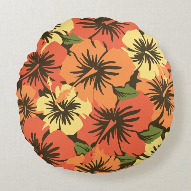 Epic Hibiscus Hawaiian Floral Aloha Shirt Print Round Cushion (Front)