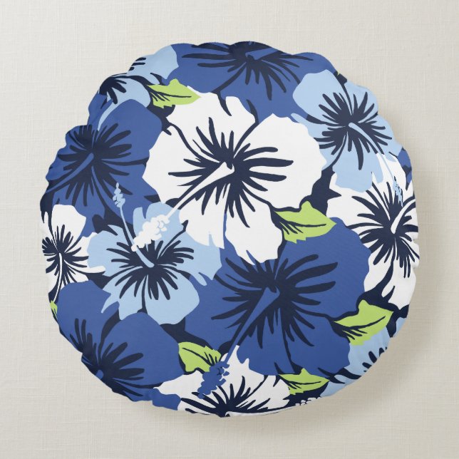 Epic Hibiscus Hawaiian Floral Aloha Shirt Print Round Cushion (Front)