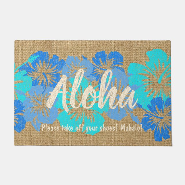 Epic Hibiscus Hawaiian Floral Aloha Turq Doormat (Front)