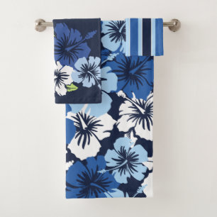 Epic Hibiscus Hawaiian Floral Coordinates Navy Bath Towel Set