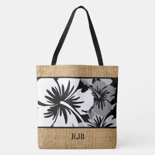 Epic Hibiscus Hawaiian Floral Monogram Beach Bag