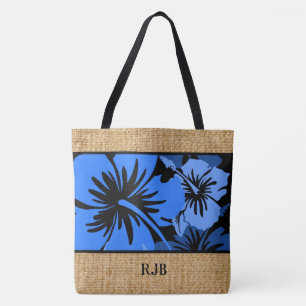 Epic Hibiscus Hawaiian Floral Monogram Beach Bag