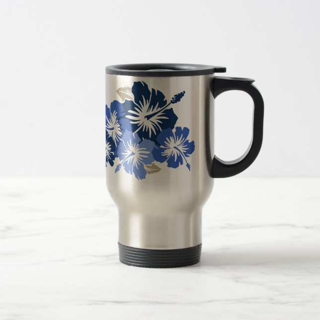 "Epic Hibiscus" in Blue Travel Mug (Right)