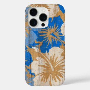 Epic Hibiscus Vintage Surfboard Faux Wood in Blue  iPhone 16 Pro Case