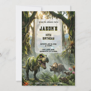 Epic Jurassic T-Rex Jungle Roar Adventure Birthday Invitation