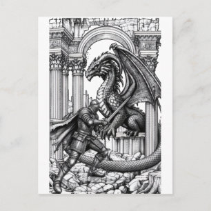 Epic Knight vs Dragon Fantasy Postcard