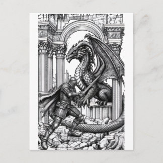 Epic Knight vs Dragon Fantasy Postcard