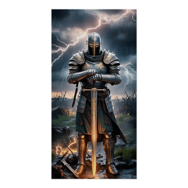 Epic Knight Warrior Digital Poster Mediaeval Fanta (Front)