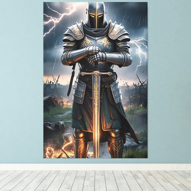 Epic Knight Warrior Digital Poster Mediaeval Fanta Canvas Print (Insitu(Wood Floor))