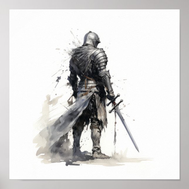 Epic Knight with Sword - Stunning Black and White  Poster (Front)