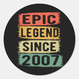 Epic Legend Since 2007 Vintage 2007 Birthday Gift Classic Round Sticker
