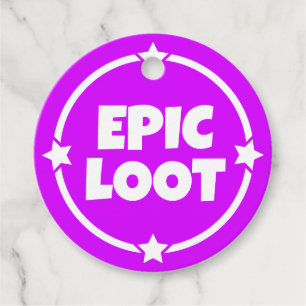 Epic Loot Gamer Neon Purple Star Text Slogan Favour Tags