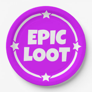 Epic Loot Gamer Neon Purple Text Slogan Paper Plat Paper Plate