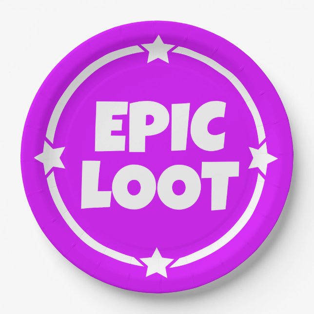 Epic Loot Gamer Neon Purple Text Slogan Paper Plat Paper Plate (Front)