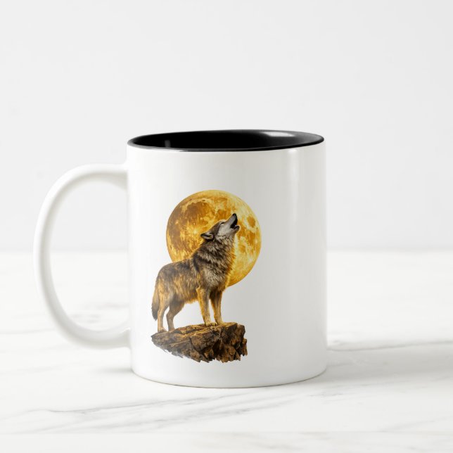Epic Majestic Wolf Moon Double-Sided Two-Tone Mug (Left)
