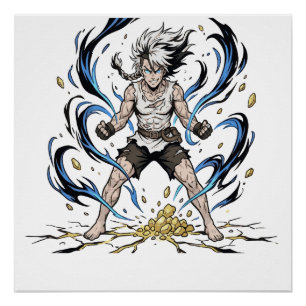 Epic Manga Warrior Power Awakening Illustration Poster