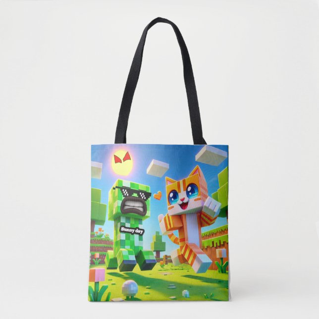 Epic Minecraft-Inspired Toddler Tote Bag Cat loves (Front)