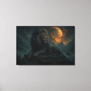 Epic Moonlit Lion – Celestial Mountain Guardian –  Canvas Print
