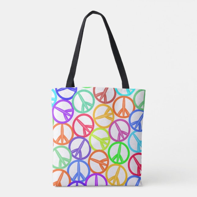Epic Multicolor Groovy Peace Signs Pattern Design Tote Bag (Back)